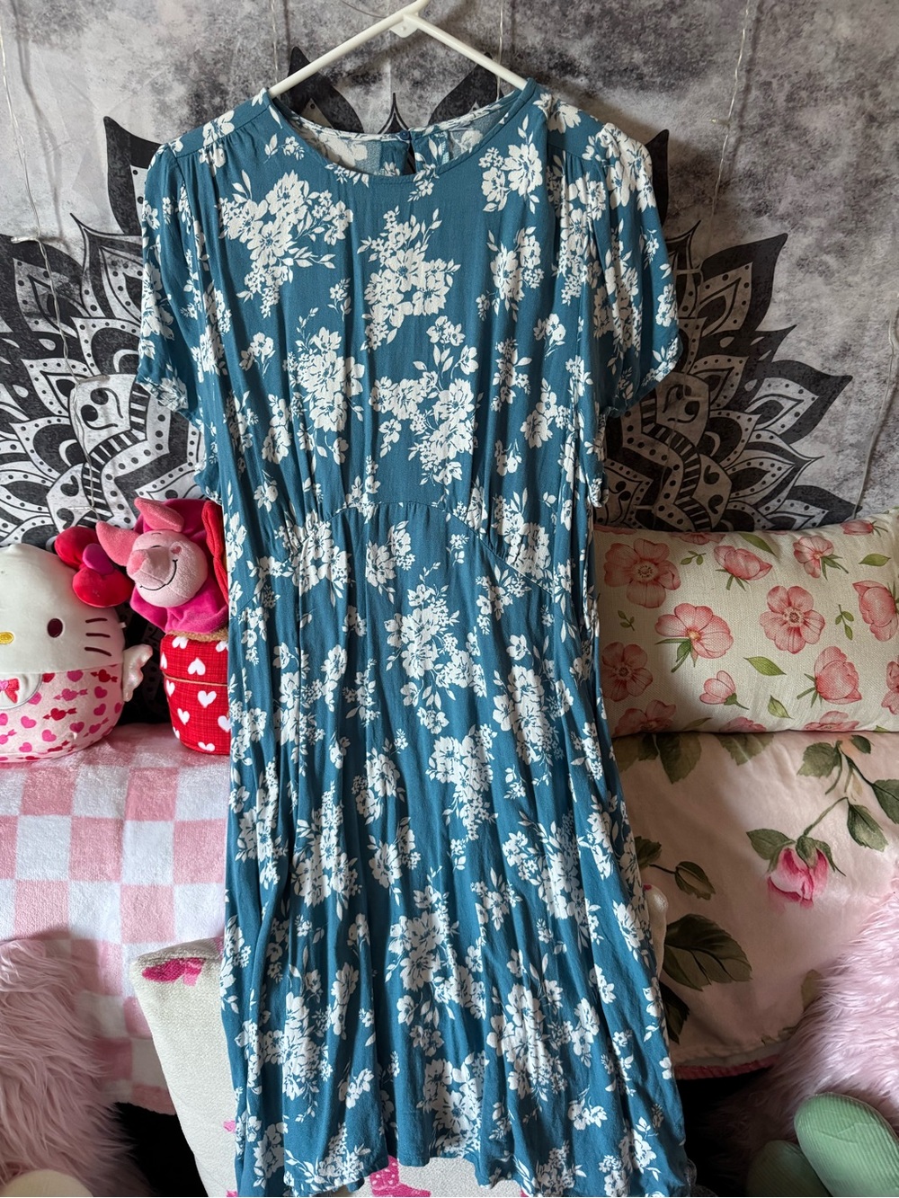 Old Navy Teal Floral Short-Sleeve Midi Dress
